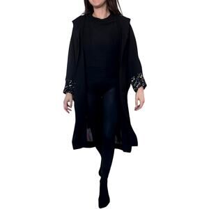 Sheer Hooded Open Kimono Glitter Sequin Cuffs. Black. Fits Small-Large Festival
